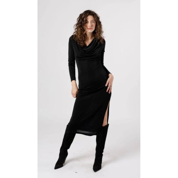 Band of the Free NWT Annabelle Black Cowl Neck ShimmMidi Dress Sz Large Black - Picture 14 of 14